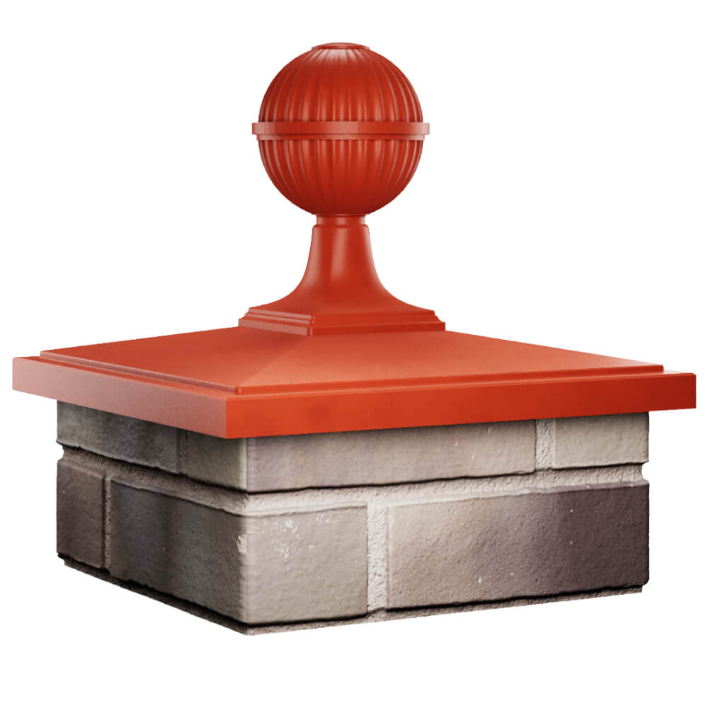 Колпак Zking БонаМоно Красный с шаром на столб 1.5х1.5 кирпича (385х385, 400х400мм) в сборе в Тихвине фото