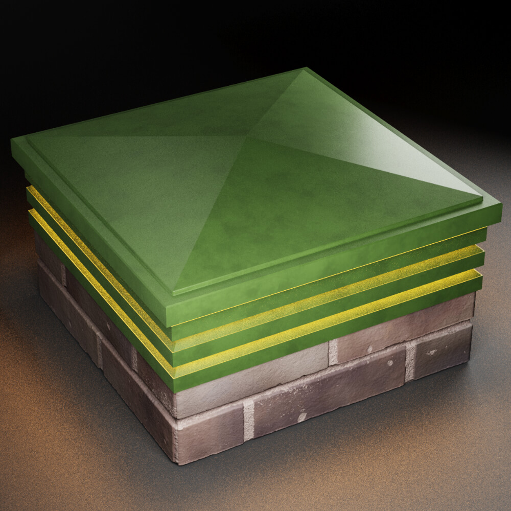 Колпак Zking Бона ХайТек Зеленый на столб 2х2 кирпича (513х513мм) с подсветкой в Тихвине фото