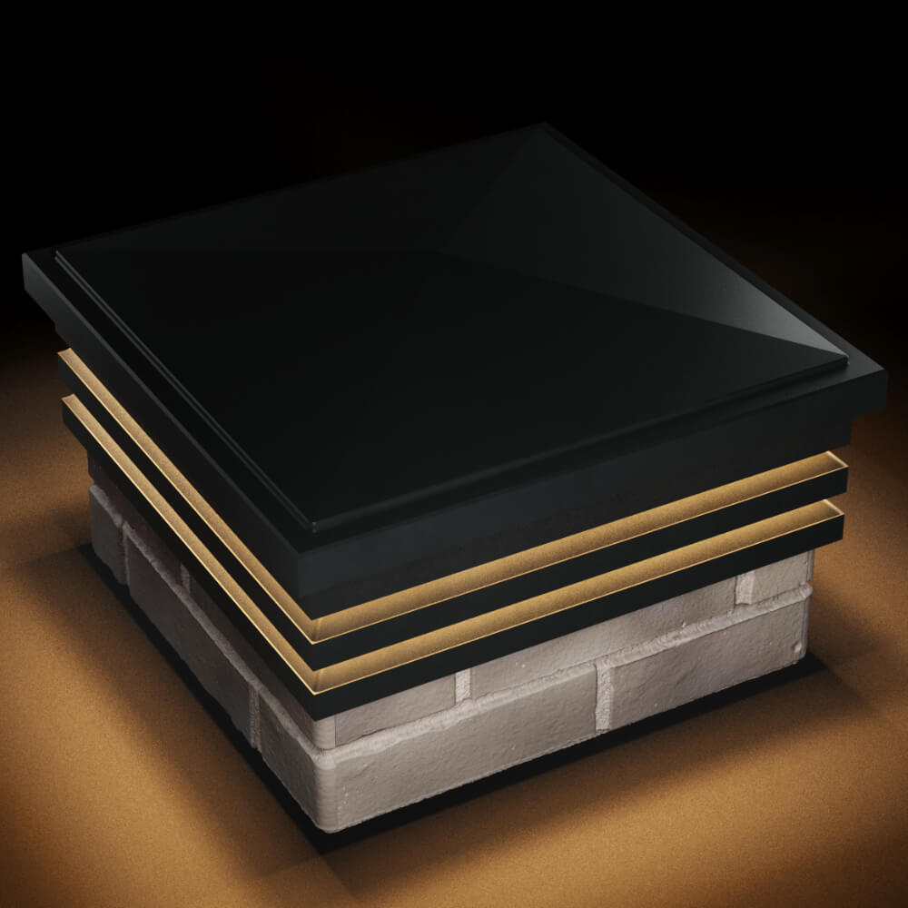 Колпак Zking Бона ХайТек Черный на столб 1.5х1.5 кирпича (385х385мм) с подсветкой в Тихвине фото