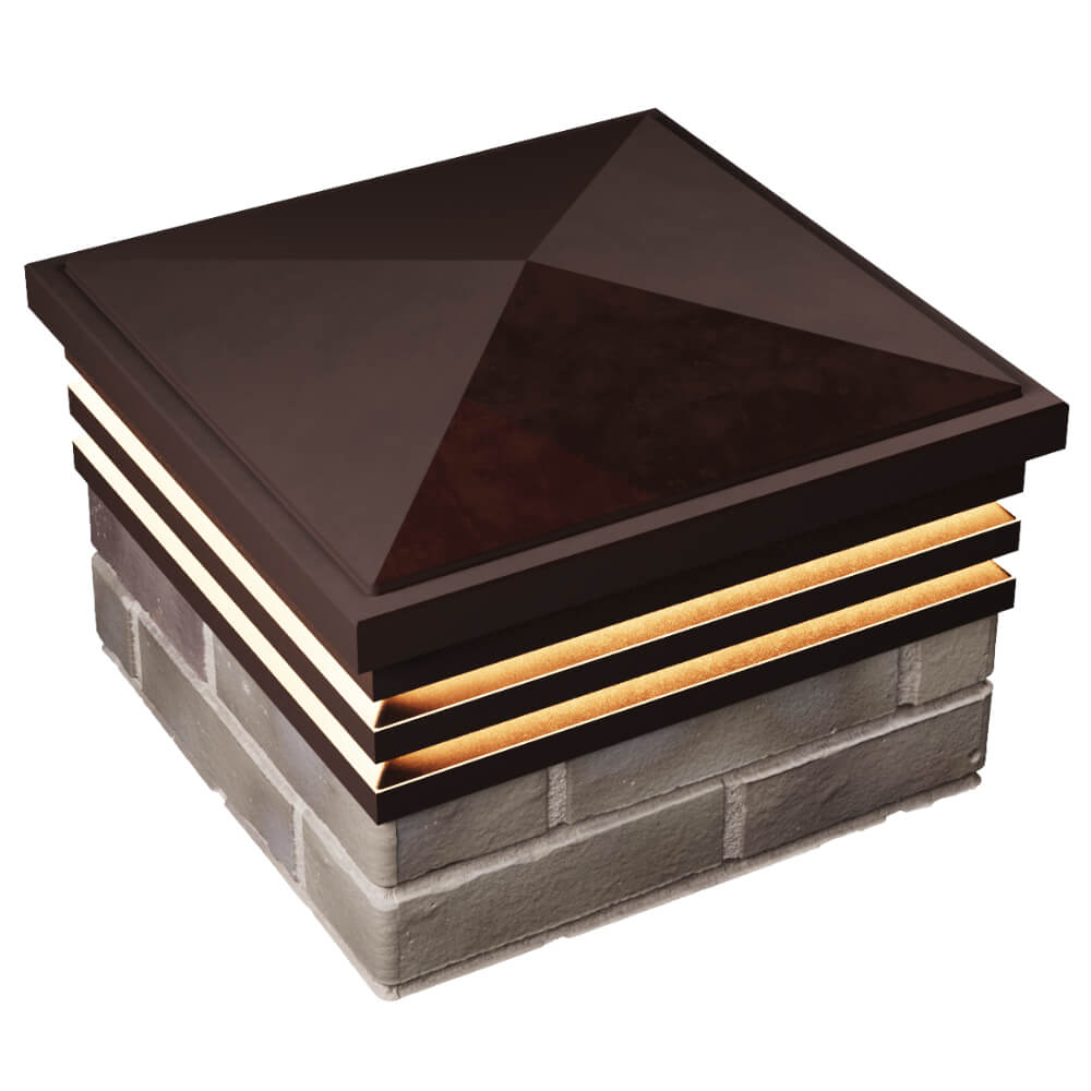 Колпак Zking Бона ХайТек Коричневый на столб 1.5х1.5 кирпича (385х385мм) с подсветкой в Тихвине фото