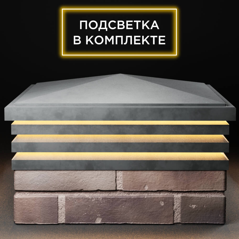 Колпак Zking Бона ХайТек Серый на столб 2х2 кирпича (513х513мм) с подсветкой Тихвин фото