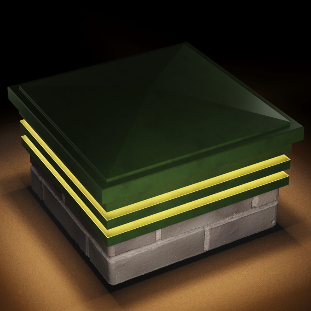 Колпак Zking Бона ХайТек Зеленый на столб 1.5х1.5 кирпича (385х385мм) с подсветкой в Тихвине фото