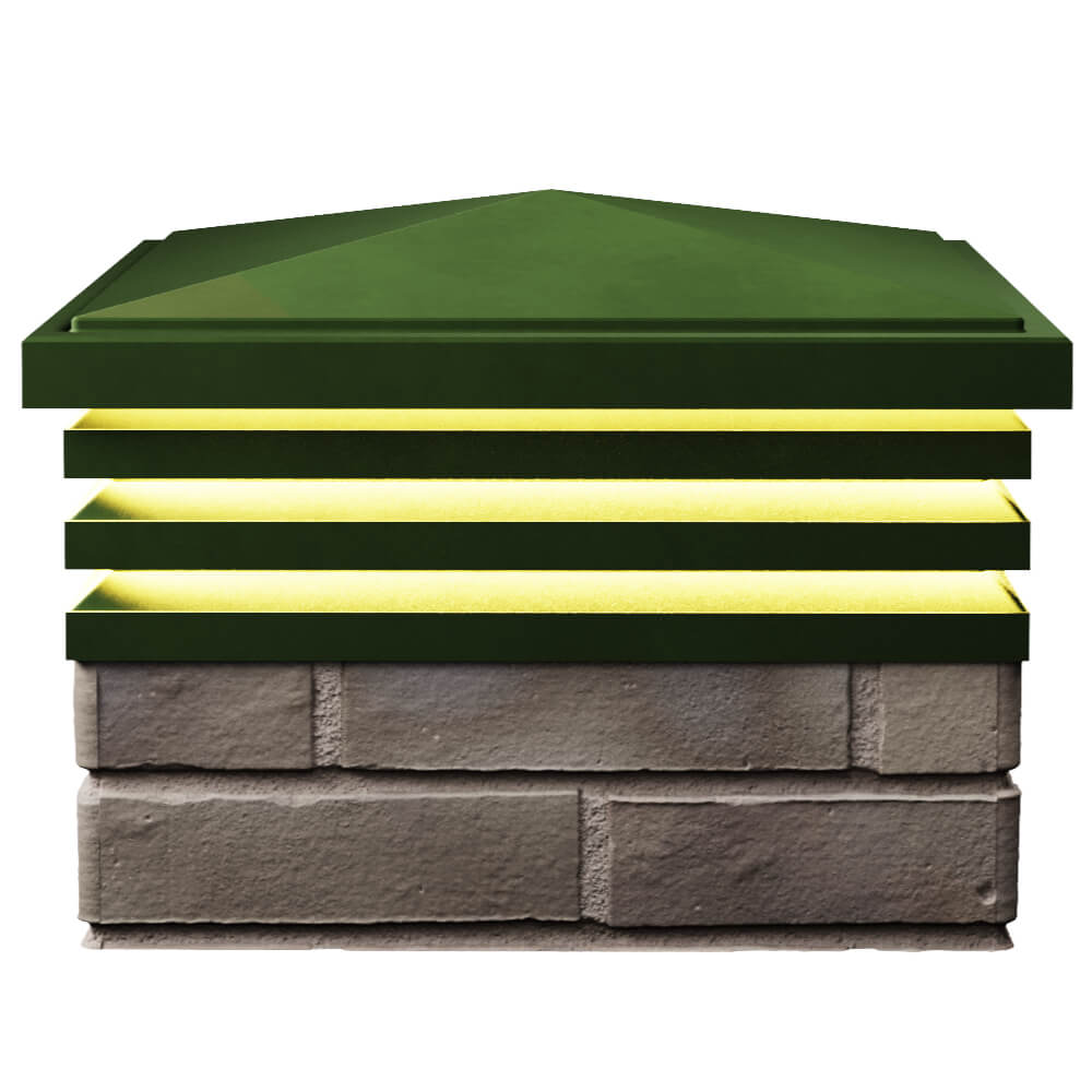 Колпак Zking Бона ХайТек Зеленый на столб 1.5х1.5 кирпича (385х385мм) с подсветкой в Тихвине фото