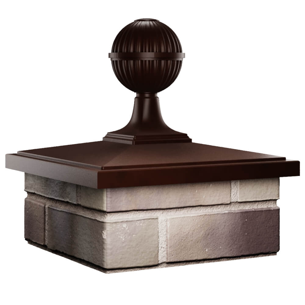 Колпак Zking БонаМоно Коричневый с шаром на столб 1.5х1.5 кирпича (385х385, 400х400мм) в сборе в Тихвине фото
