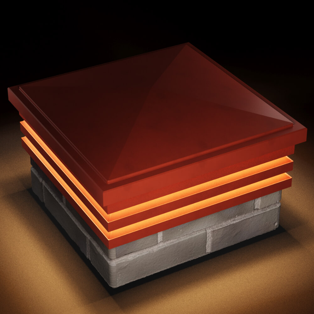 Колпак Zking Бона ХайТек Красный на столб 1.5х1.5 кирпича (385х385мм) с подсветкой в Тихвине фото