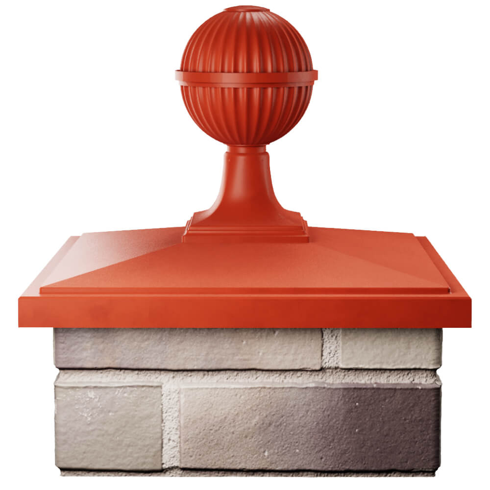 Колпак Zking БонаМоно Красный с шаром на столб 1.5х1.5 кирпича (385х385, 400х400мм) в сборе Тихвин фото
