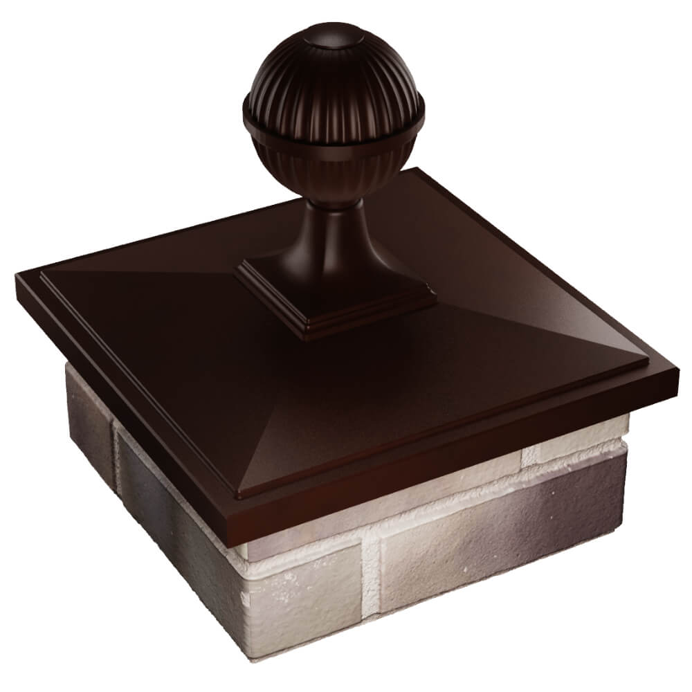 Колпак Zking БонаМоно Коричневый с шаром на столб 1.5х1.5 кирпича (385х385, 400х400мм) в сборе в Тихвине фото