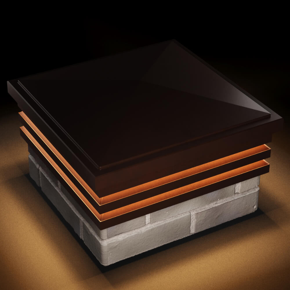 Колпак Zking Бона ХайТек Коричневый на столб 1.5х1.5 кирпича (385х385мм) с подсветкой в Тихвине фото