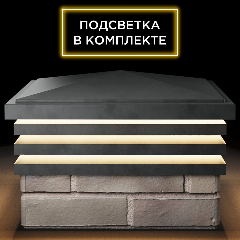 Колпак Zking Бона ХайТек Серый на столб 1.5х1.5 кирпича (385х385мм) с подсветкой Тихвин фото