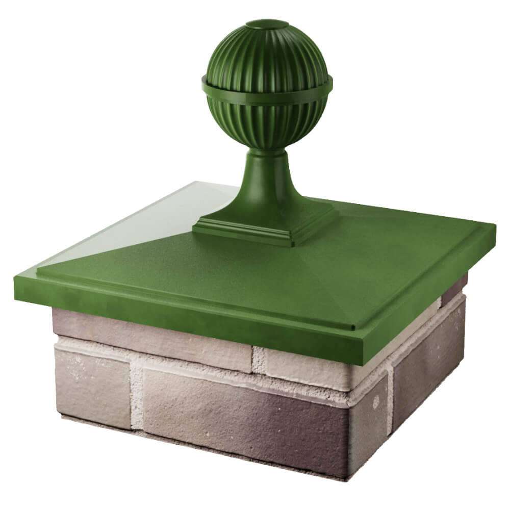 Колпак Zking БонаМоно Зеленый с шаром на столб 1.5х1.5 кирпича (385х385, 400х400мм) в сборе в Тихвине фото