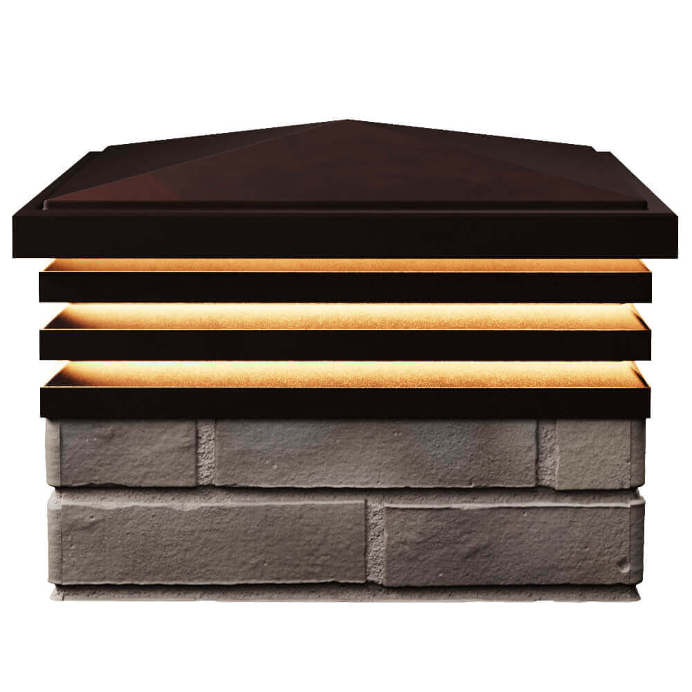 Колпак Zking Бона ХайТек Коричневый на столб 1.5х1.5 кирпича (385х385мм) с подсветкой в Тихвине фото